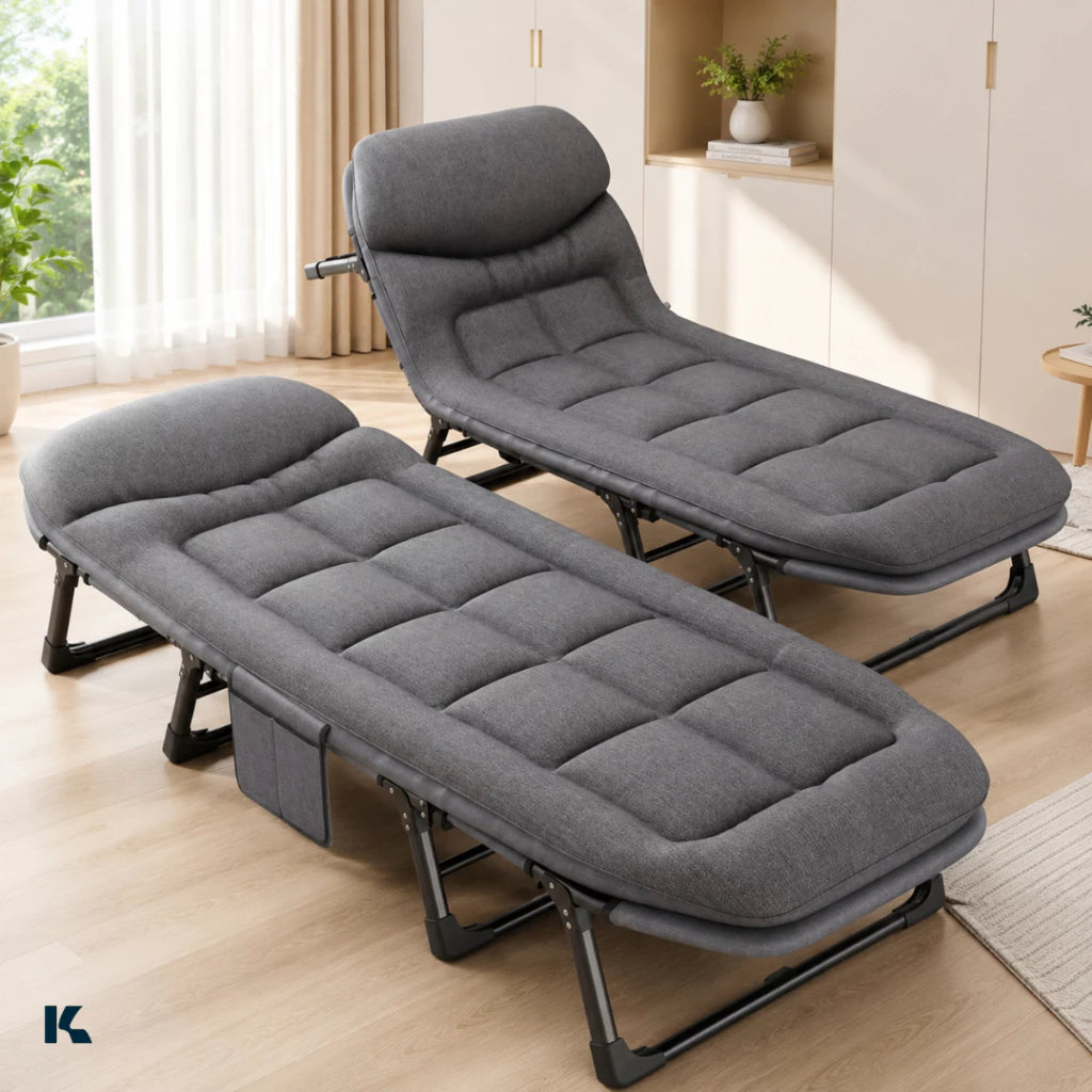 Cama Dobrável Portátil Espreguiçadeira Suporta 160kg com Travesseiro Embutido